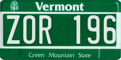 VT license plate ZOR196
