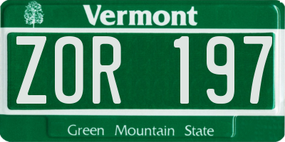 VT license plate ZOR197