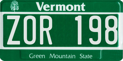 VT license plate ZOR198