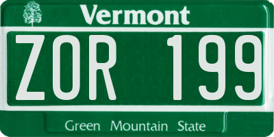 VT license plate ZOR199