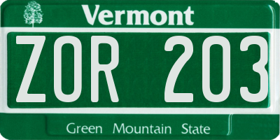 VT license plate ZOR203