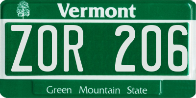 VT license plate ZOR206