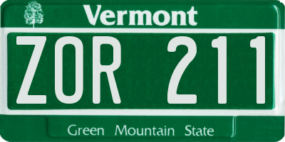 VT license plate ZOR211