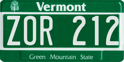 VT license plate ZOR212
