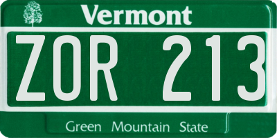 VT license plate ZOR213