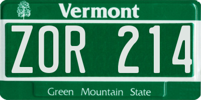 VT license plate ZOR214
