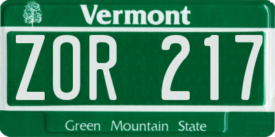 VT license plate ZOR217