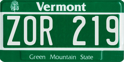 VT license plate ZOR219