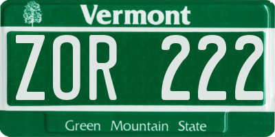 VT license plate ZOR222