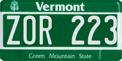 VT license plate ZOR223