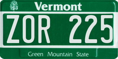 VT license plate ZOR225