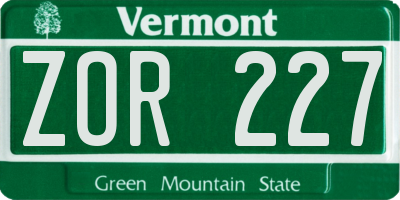 VT license plate ZOR227