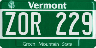 VT license plate ZOR229