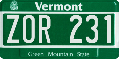 VT license plate ZOR231