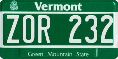 VT license plate ZOR232