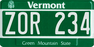 VT license plate ZOR234