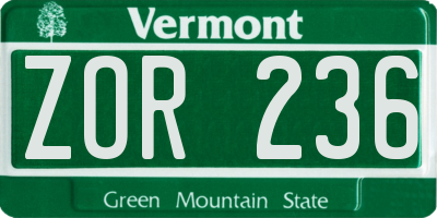 VT license plate ZOR236