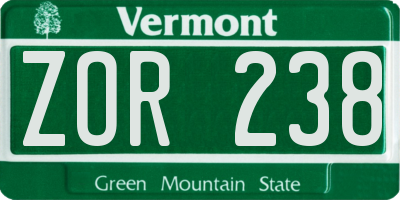 VT license plate ZOR238