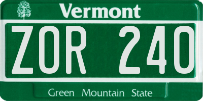 VT license plate ZOR240