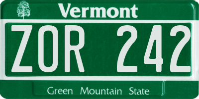 VT license plate ZOR242