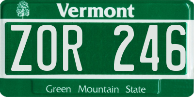 VT license plate ZOR246
