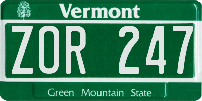 VT license plate ZOR247