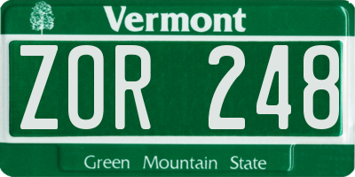 VT license plate ZOR248