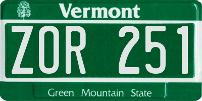 VT license plate ZOR251