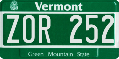 VT license plate ZOR252