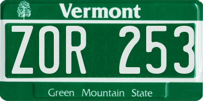 VT license plate ZOR253