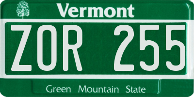 VT license plate ZOR255