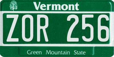 VT license plate ZOR256