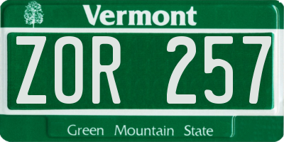 VT license plate ZOR257