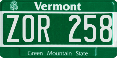 VT license plate ZOR258