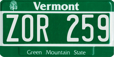 VT license plate ZOR259