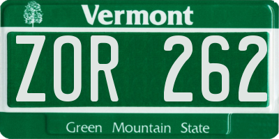 VT license plate ZOR262