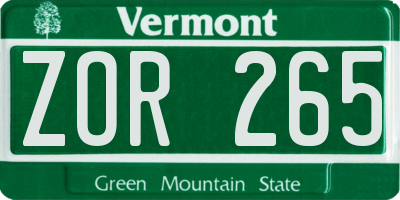 VT license plate ZOR265