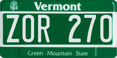 VT license plate ZOR270