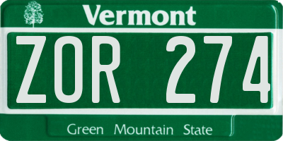VT license plate ZOR274