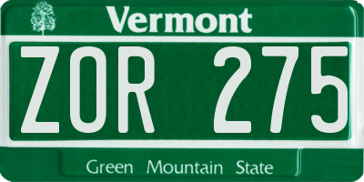 VT license plate ZOR275