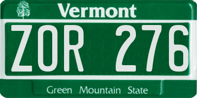 VT license plate ZOR276