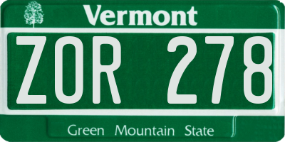 VT license plate ZOR278