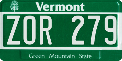 VT license plate ZOR279