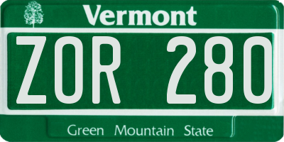 VT license plate ZOR280