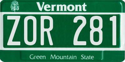 VT license plate ZOR281