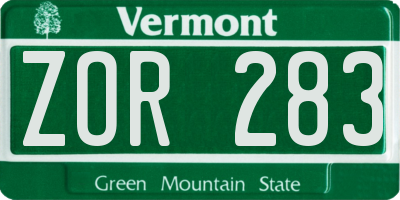 VT license plate ZOR283