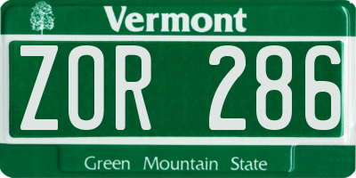 VT license plate ZOR286