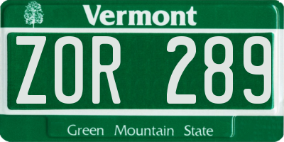 VT license plate ZOR289