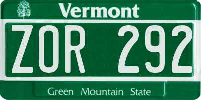 VT license plate ZOR292