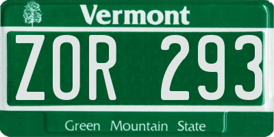 VT license plate ZOR293